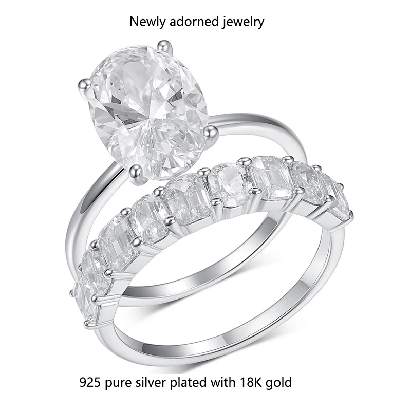 

S925 silver double ring design ring for women, oval shape, 4.5 carats, moissanite, wedding anniversary gift, bestseller