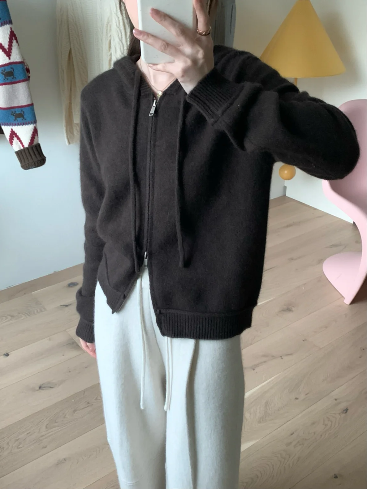 

Retro Pure Color Simple High-End Hooded Woolen Knitted Sweater Coat Women Soft Loose Lazy Sle Sweater Commute Sle Loose Fit