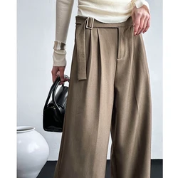 2023 Women Spring High Waist Wide Leg Long Pants Belt Design Fashion Clothes Pants Female Long Trousers