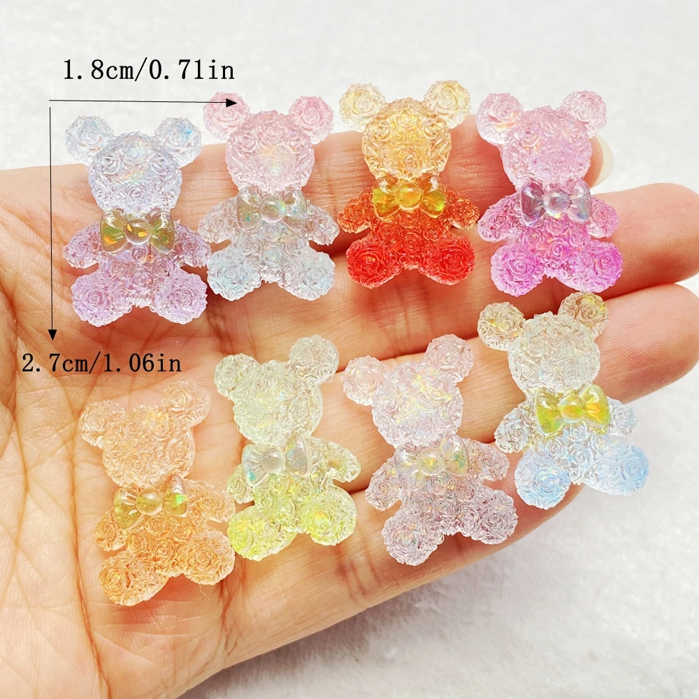 8Pcs New Valentine's Day Shiny Rose petal bow tie bear Flat Back Cartoon Scrapbook Figurine DIY Bow Decor Accessories Crafts