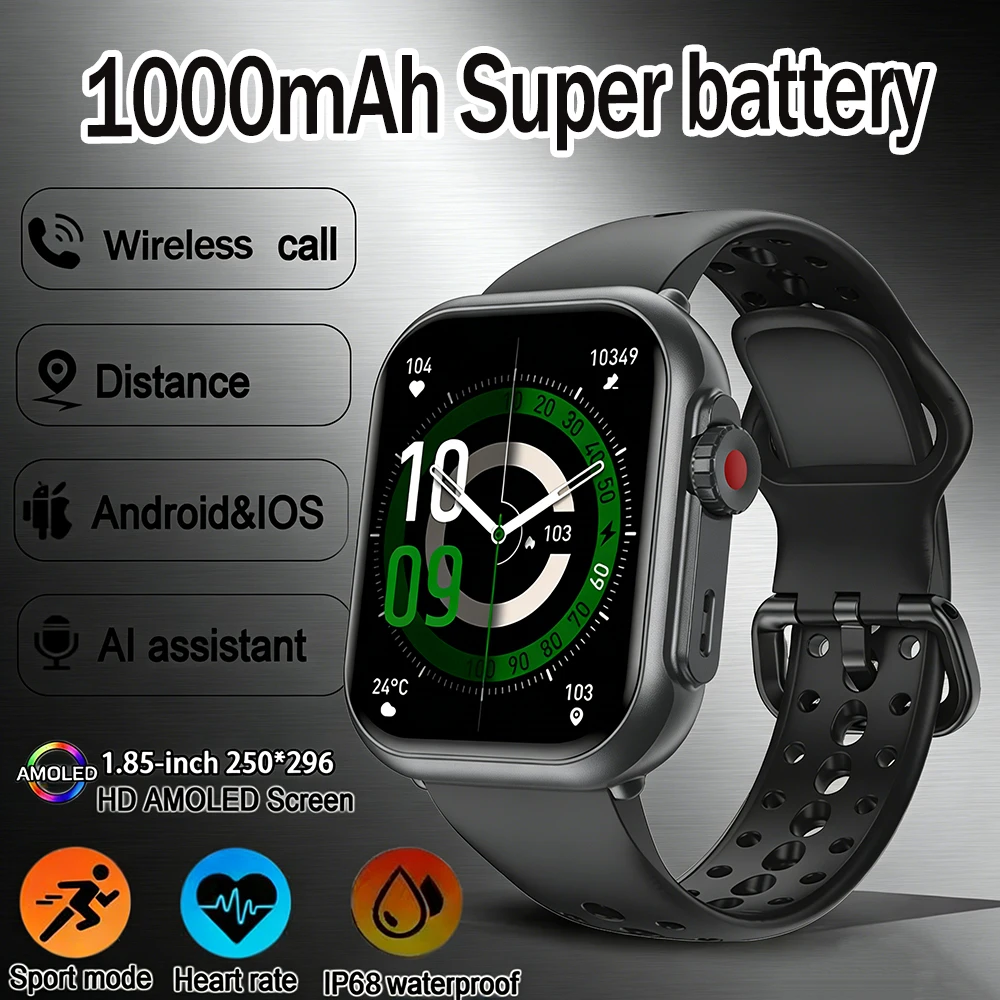 1.85 inches AI Voice Smart Watch Men Women 1000mAh IP68 Bluetooth Call Blood Pressure Sleep Monitoring 100+Exercise Smart Watch