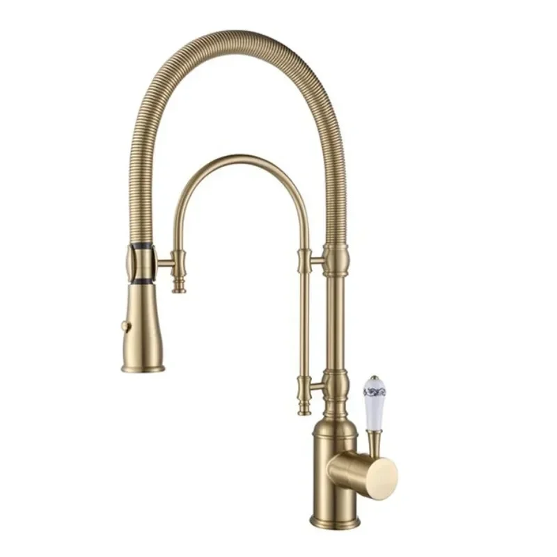 Brushed Gold Pull Out Kitchen Faucet Gold Kitchen Sink Mixer Tap Total Brass Vanity Water Tap