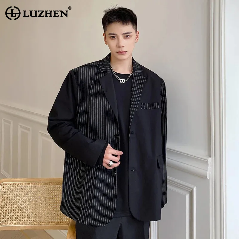 LUZHEN New Printed Handsome Stripe 2026 Splicing Design Spring Casual Blazer Coat Men's Trendy High Quality Loose Clothes JY8855