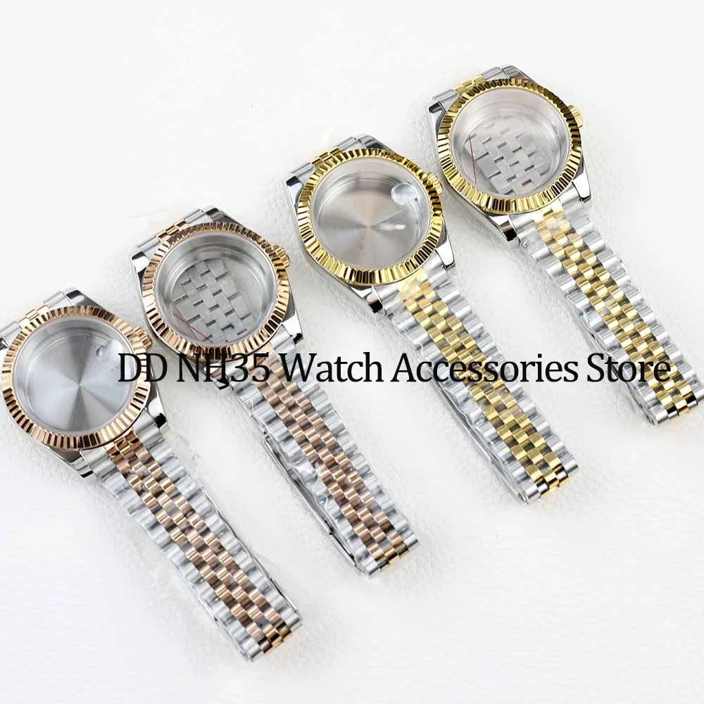 

36/39mm gold rose gold silver NH35 watch case jubilee strap stainless steel sapphire glass fit NH35 NH36 movement 28.5mm dial