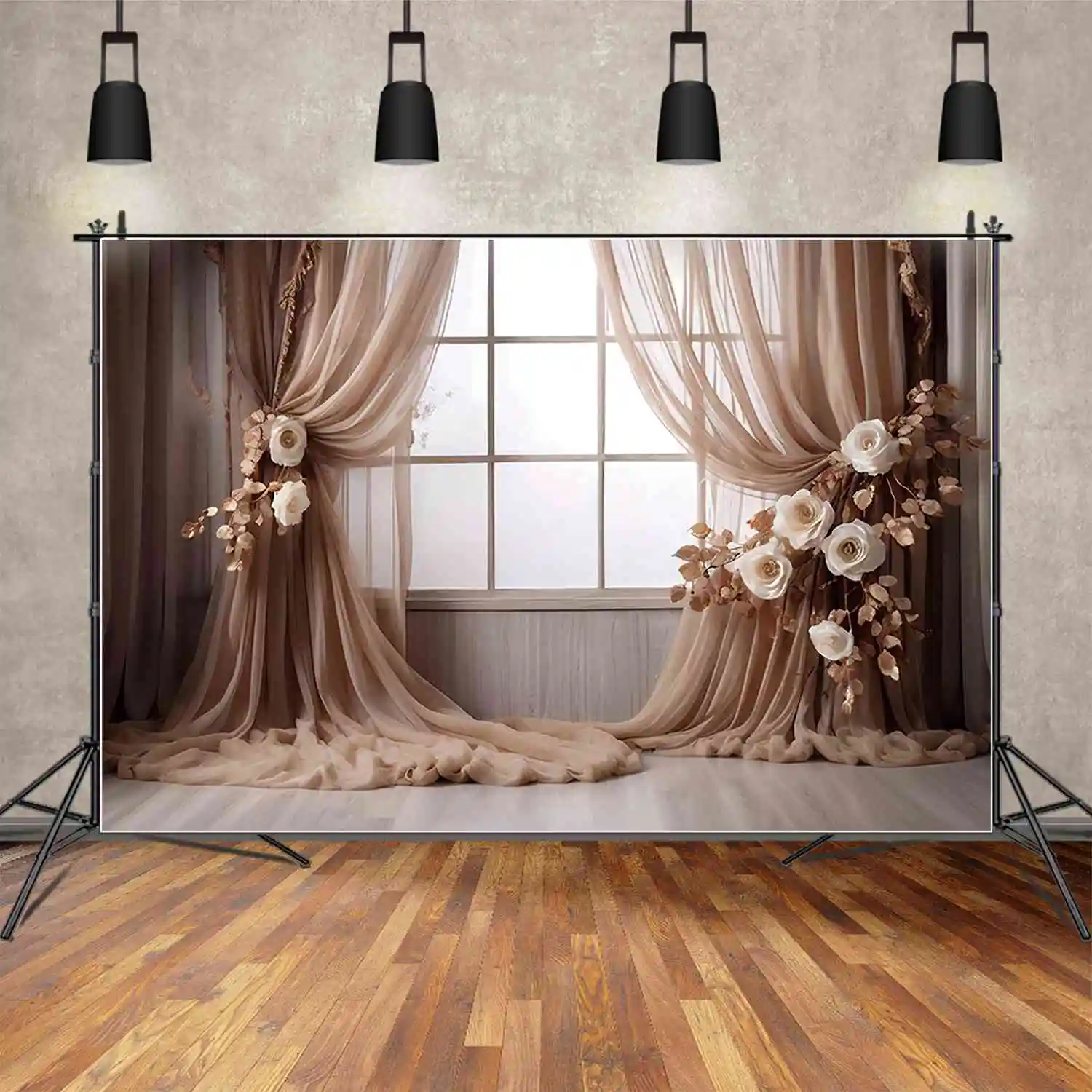 MOON.QG tenda trasparente sfondi di compleanno donne fondali di fiori bohémien in legno puntelli fotografici personalizzati per la decorazione del partito