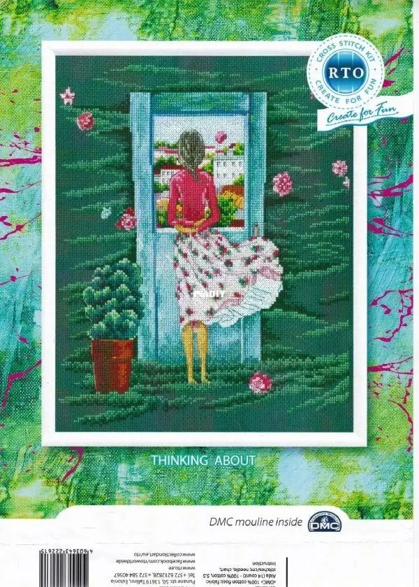 Cross Stitch Kit RTO M716 Girl Thinking in Front of Door 34-38  28ct 32ct 14ct Metallic fabric  Cloth Embroidery Material Kit