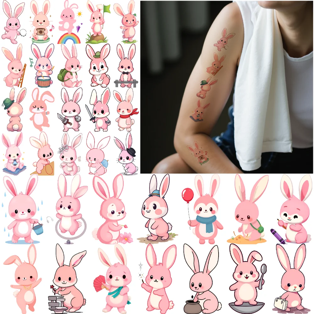 

54pcs Temporary Tattoo Cartoon Waterproof Long-lasting Body Stickers Cute Rabbit Temporary Tattoo Stickers For Cheeks