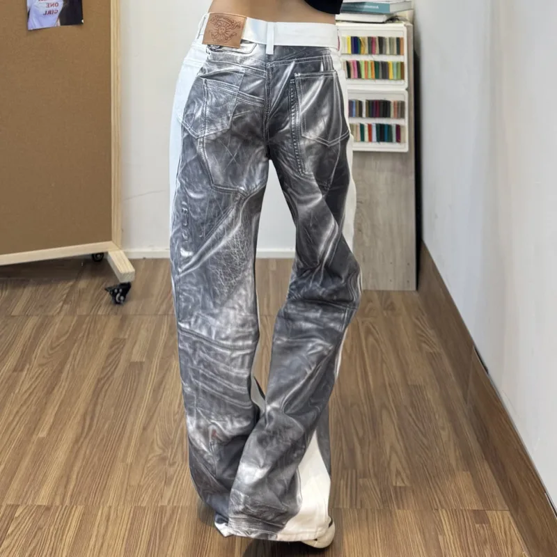ANJY Spring Autumn New Women American Style High Street Three-dimensional Batik Jeans Loose Retro Washed Chic Denim Pants A25914