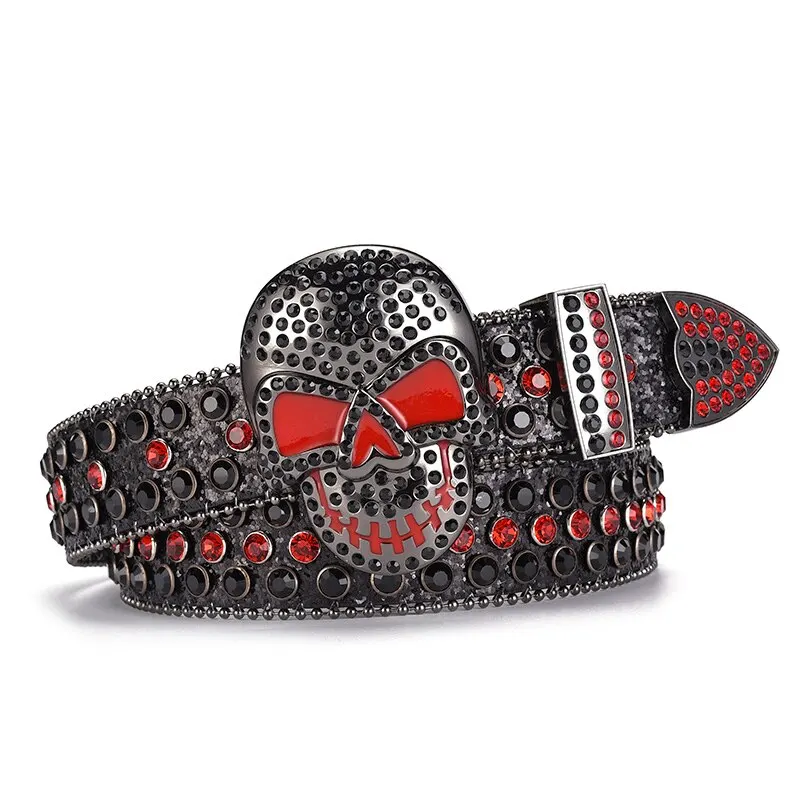 Women\'s Jeans Skull Head Buckle Rhinestone Belt Y2K Belt Shiny Rivet Design Pu Belt Artificial Diamond Belt Punk Rock Men\'s Belt