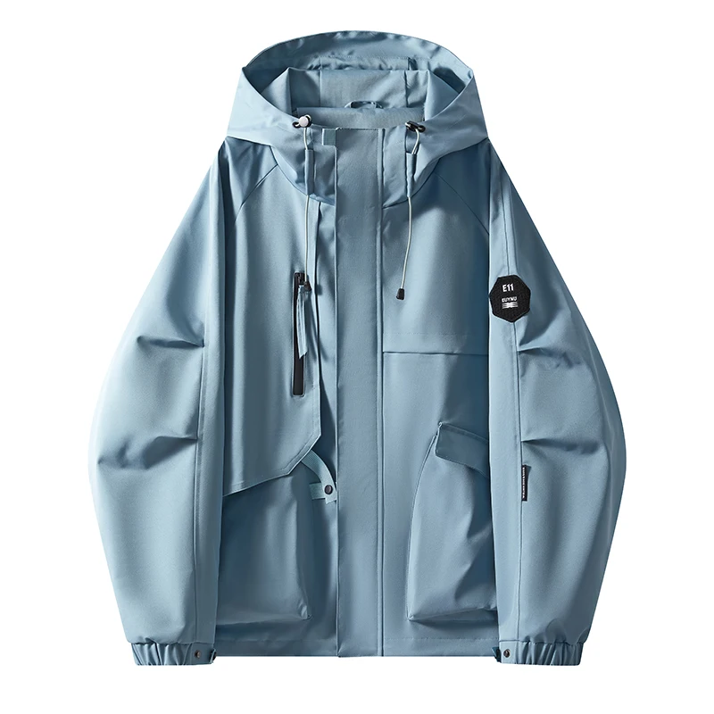 

Мужская ветрозащитная водонепроницаемая куртка для активного отдыха, свободного кроя, повседневная, универсальная, из полиэфирного волокна, с длинными рукавами, на молнии, с капюшоном