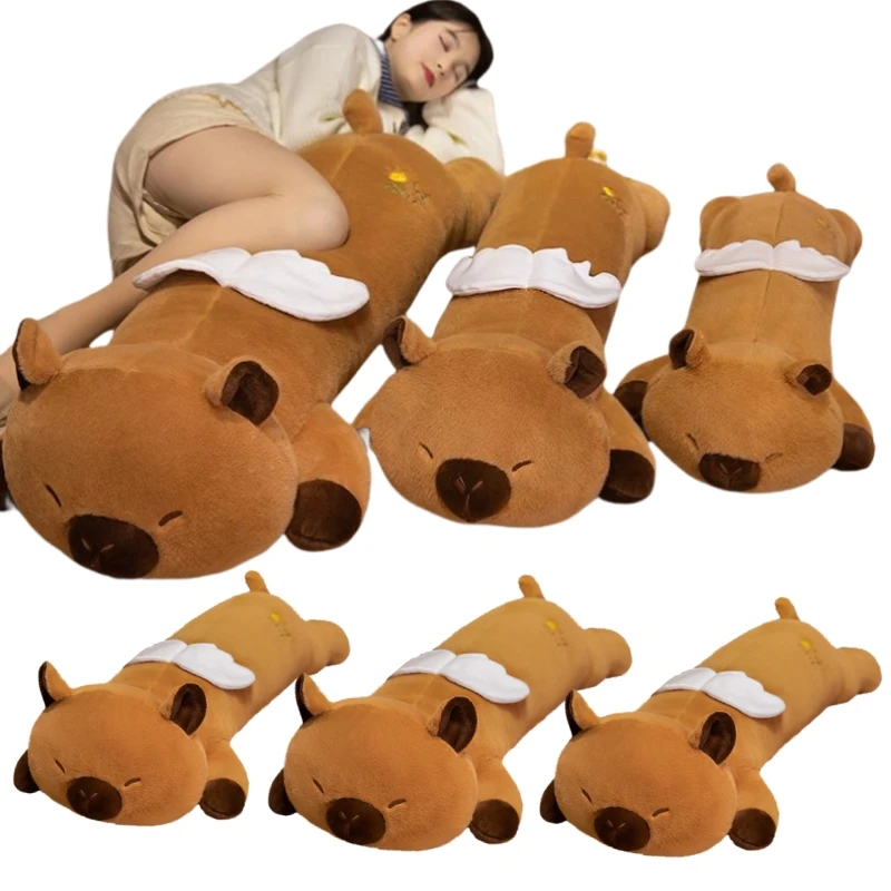 Kawaii Wings Capybara Long Sleep Pillow Stuffed Capibara Plushie Fluffy Doll Soft Sofa Cushion Nap Sleeping Toys for Home Bed