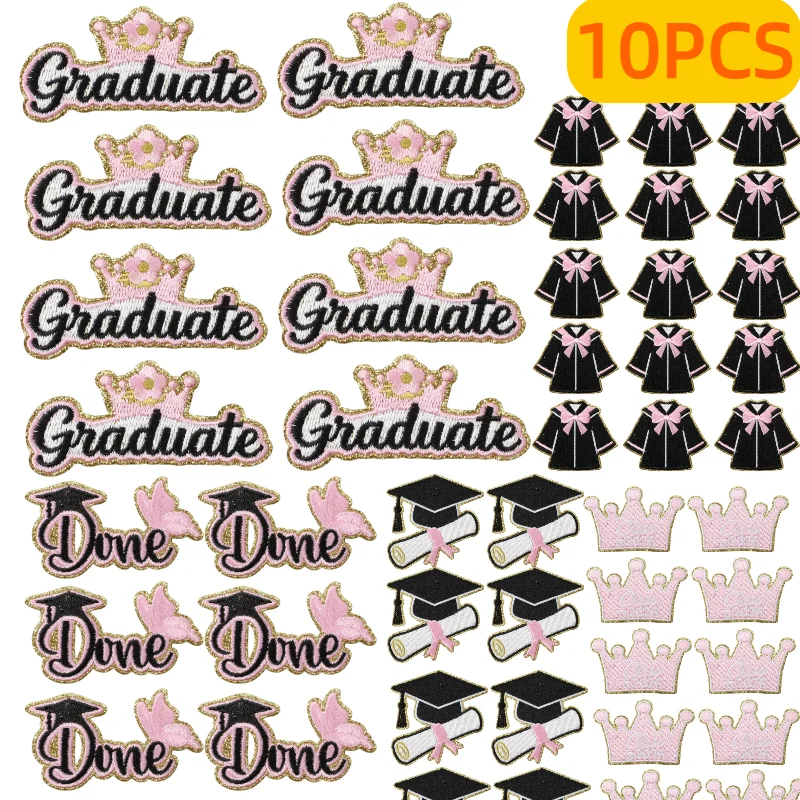 10PCS Wholesale Purple Graduation Attire Embroidery Patches The Future Is Bright Motivational Iron On For DIY Cap Gown