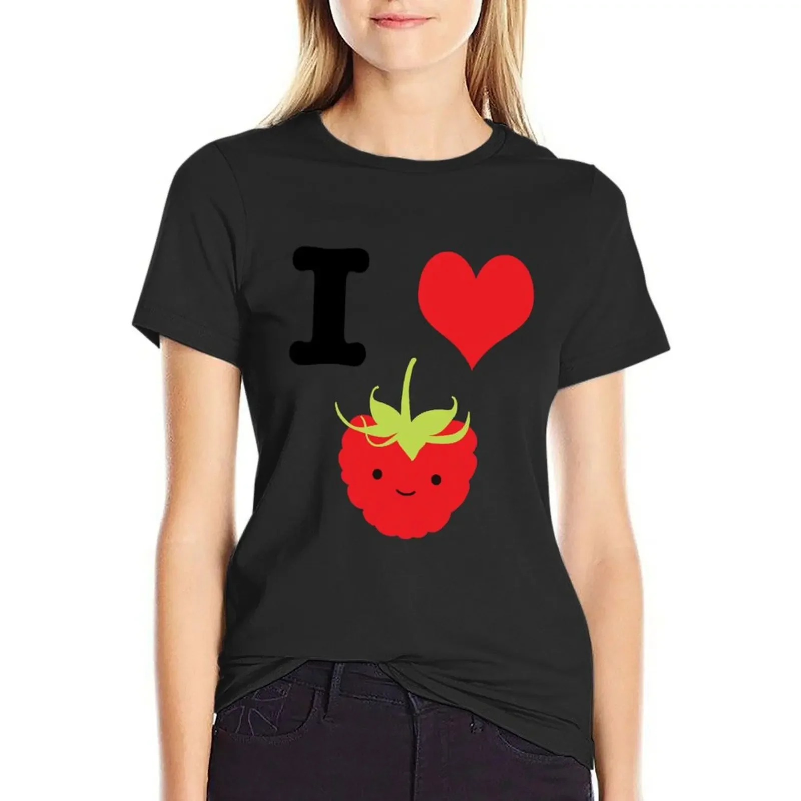 

Cute Kawaii I Love Raspberries T-Shirt Short sleeve tee anime clothes plus size tops graphic t-shirts for Women
