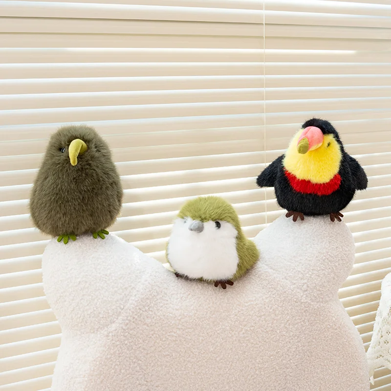 Kawaii mascotas pequeño pájaro juguetes de peluche esponjoso Mini loro colorido Kiwi pájaro búho gorrión muñeca animado lindo niños compañero bonito regalo