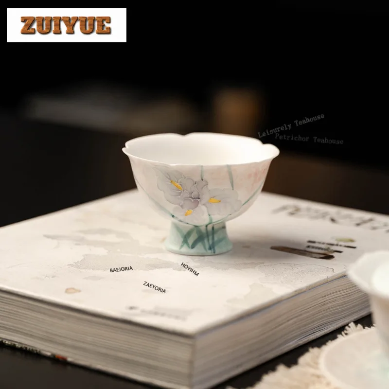 

60ml Hand-painted Iris Teacup Antique Tea Bowl Tea Pair Tea-tasting Personal Cup Jianzhan Master Cups Teaware Accessories Craft