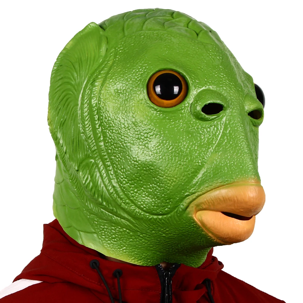 Green Fish Head Mask Halloween Funny Cosplay Costume Mask Unisex Adult Carnival Party Headdress Props