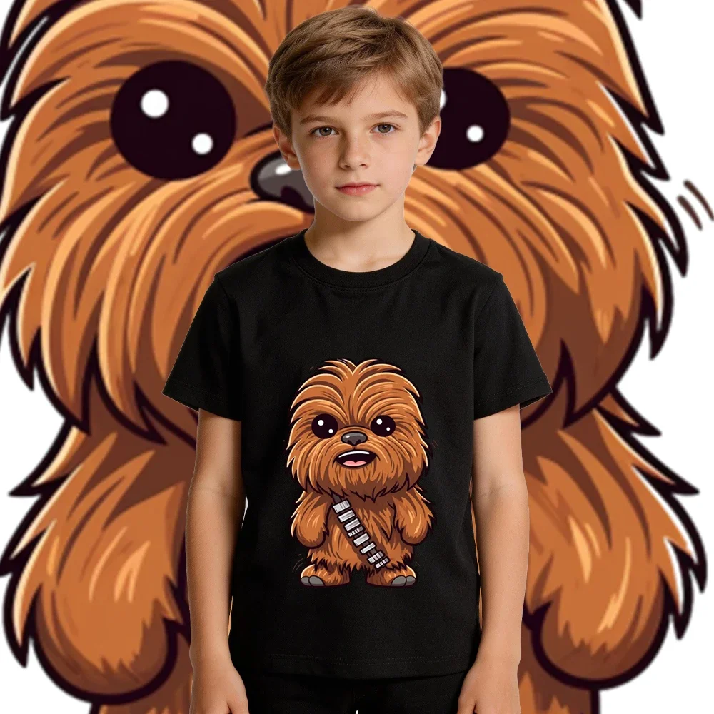 Star Wars Little Chewbacca Cartoon Print Kids Yellow T Shirt Light Short Sleeve Trendy Casual Wear For Little Boys view 5