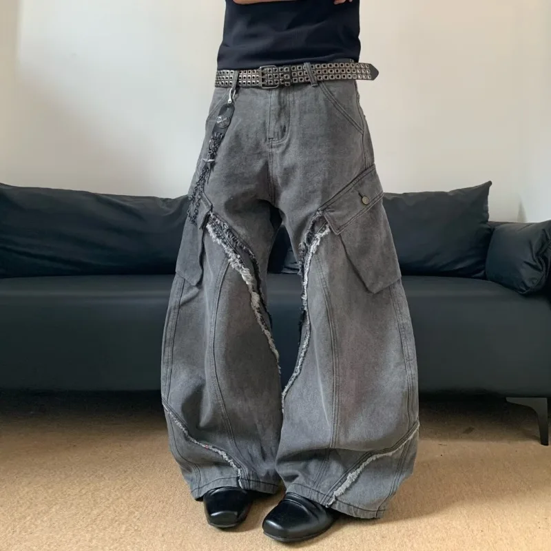 2026 Autumn New Y2k Streetwear Multi-pocket Baggy Jeans for Men Korean Fashion High Street Hip-hop Men's Wide Leg Denim Pants