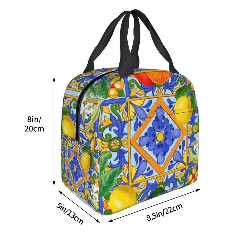 Sicilian Tiles Summer Fruit Oranges Lemons Insulated Lunch Bag for Camping Travel Portable Thermal Cooler Lunch Box Children