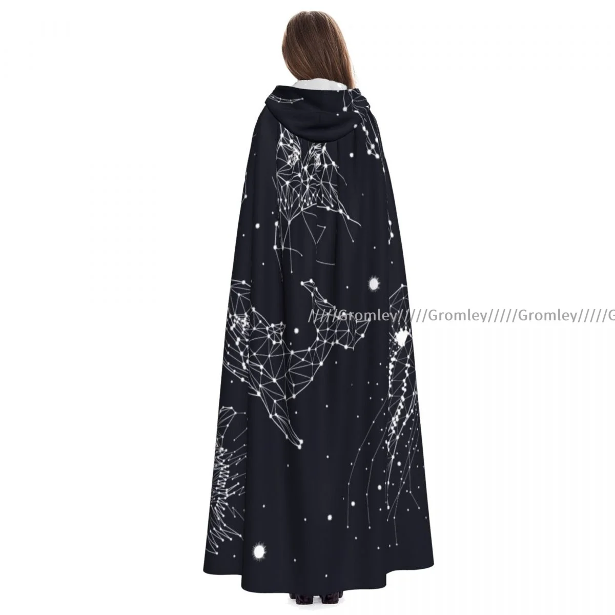 Unisex Halloween Cloak Constellation Elephant Owl Deer Whales Jellyfish Fox Cape Hooded Medieval Costume Witch Wicca Vampire