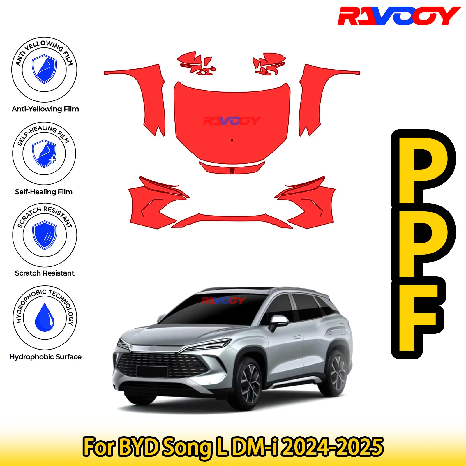 

For BYD Song L DM-i 2024-2025 Glossy Matte Black Precut front PPF Kit Paint Protection Film