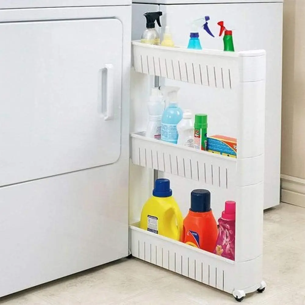 

Modern Home Narrow Sliding Storage Organizer Rack - Laundry/Bathroom/Kitchen Portable Storage Shelves