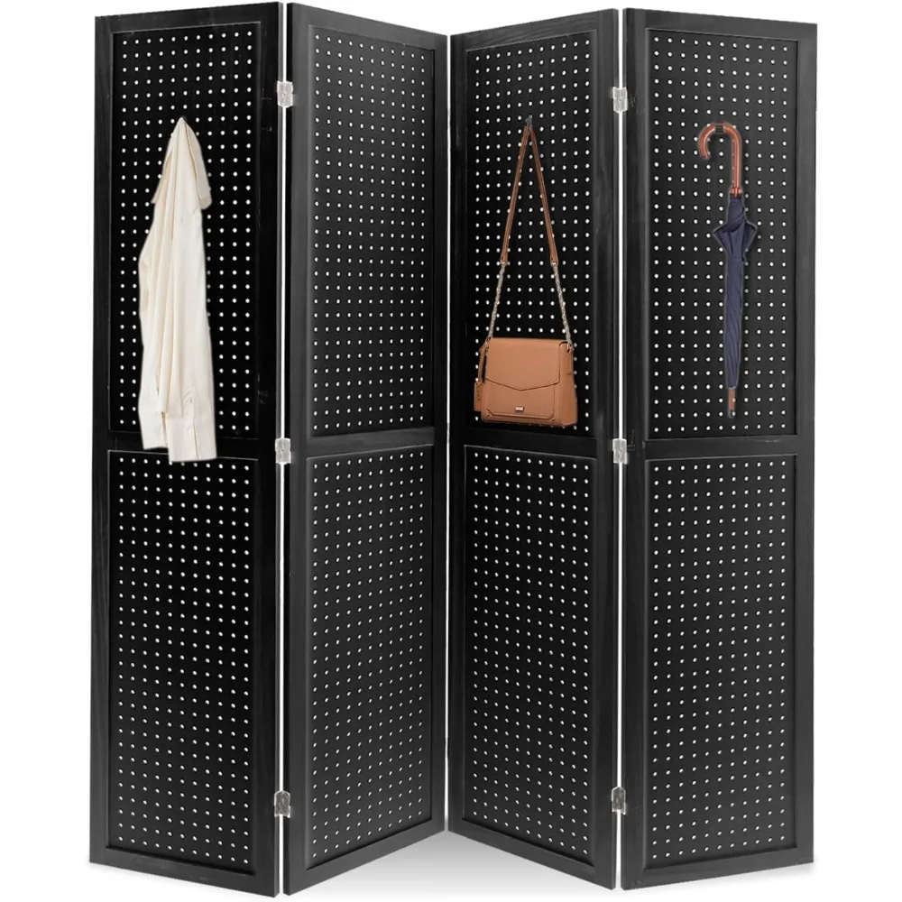 Pegboard Display Wooden Room Divider Folding Privacy Screen Room Divider Freestanding Peg Board Display