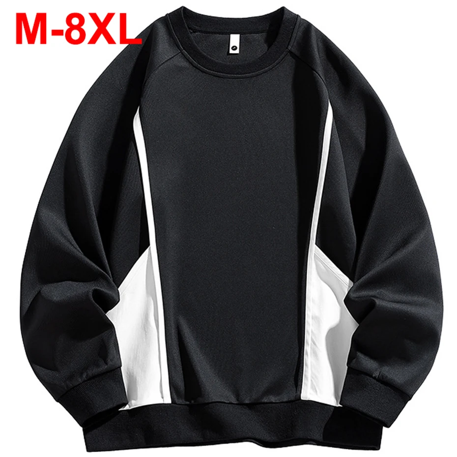 

Мужские толстовки больших размеров 7XL 8XL с боковым карманом в стиле пэчворк, свободные пуловеры, толстовки 2024, весенне-осенняя повседневная толстовка с капюшоном, большой размер