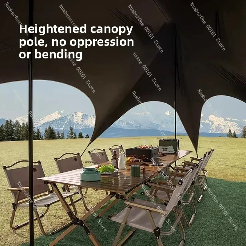 Portable Quick Setup Canopy Tarp Tent Outdoor Camping Sun Shelter Black Coated UV Protection Rainproof Beach Shade Awning