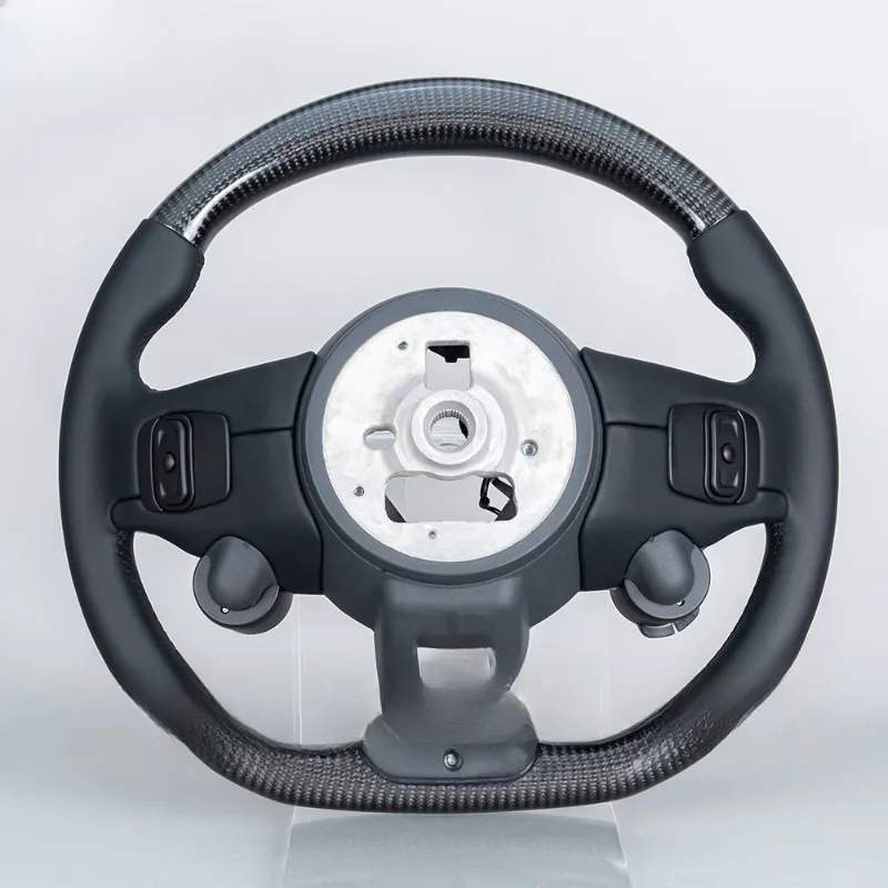 Multifunctional black carbon fiber flat leather modified steering wheel for car modification