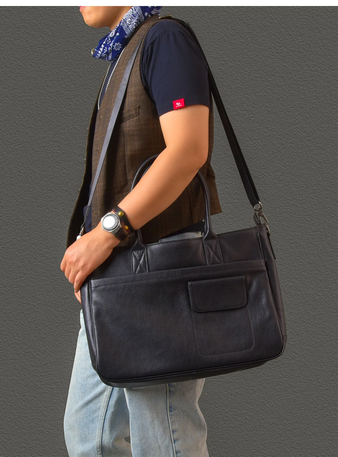 PNDME Vintage hochwertige Herren-Aktentasche aus Rindsleder der ersten Schicht, Business-Luxus-Handtasche aus echtem Leder, Messenger-Tasche – Detail 7