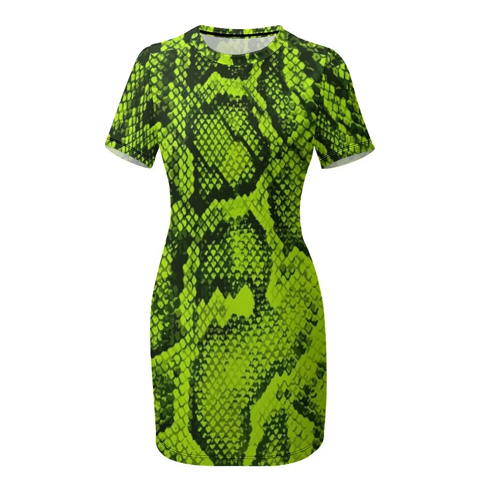 Lime Snakeskin jurk met korte mouwen voor dames 2025, dameskleding cocktailjurken