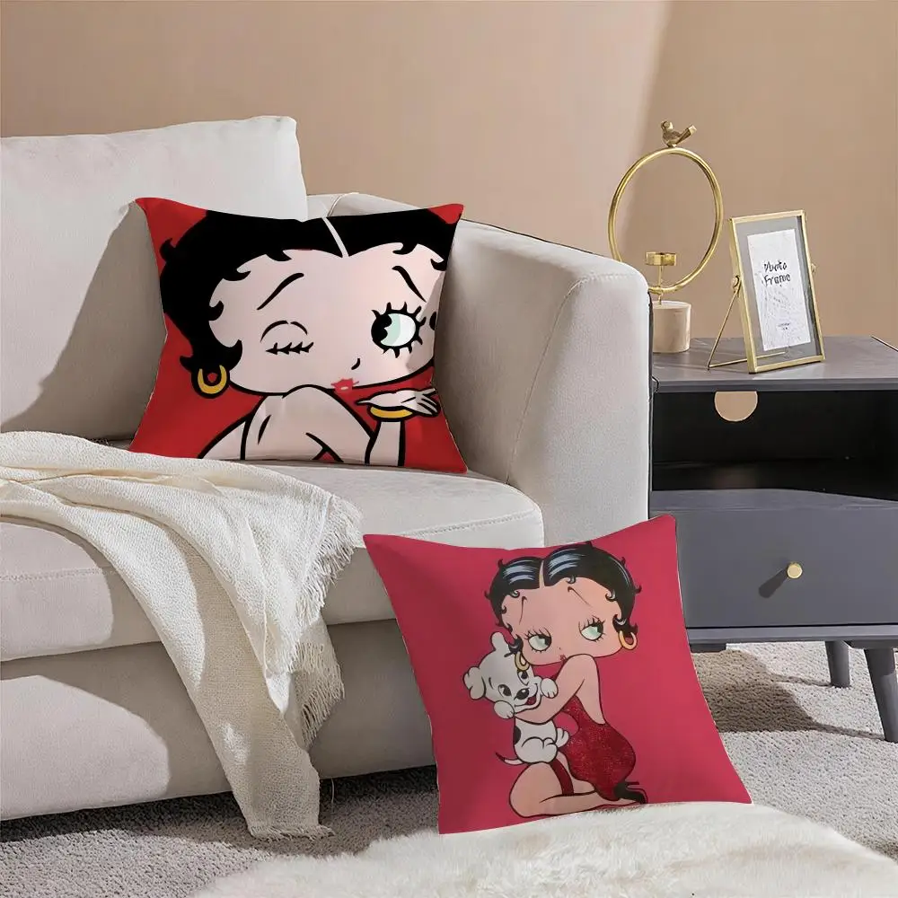 Cute Retro Classic Cartoon Character B-Betty Boop Cushion Cover Pillowcase Short Plush Invisible zipper Room Sofa Cushion Cover
