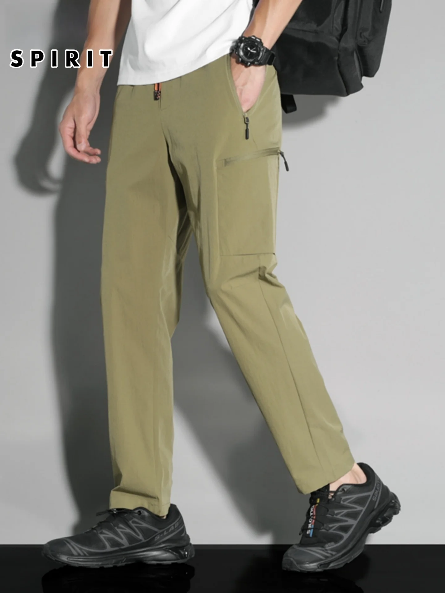 

Qui Dry Sport Pants Men's Summer Thin Loose Straight Casual Outdoor Waterproof Workwear Trousers Breathable Long Pants