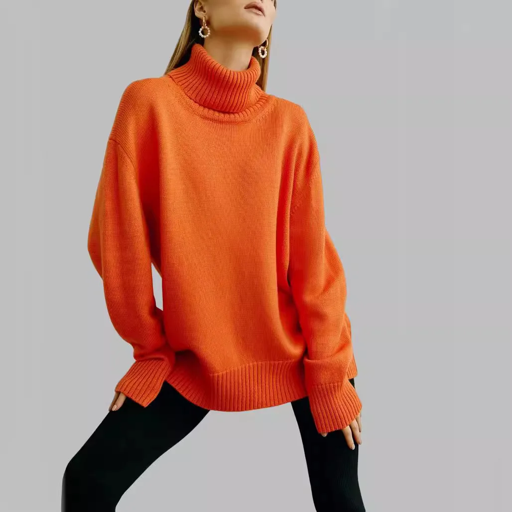 Trendy Autumn Winter Casual Warm Women's Sweater Turtleneck New Solid Color Knitting Personality Pullovers Women Streetwear Top