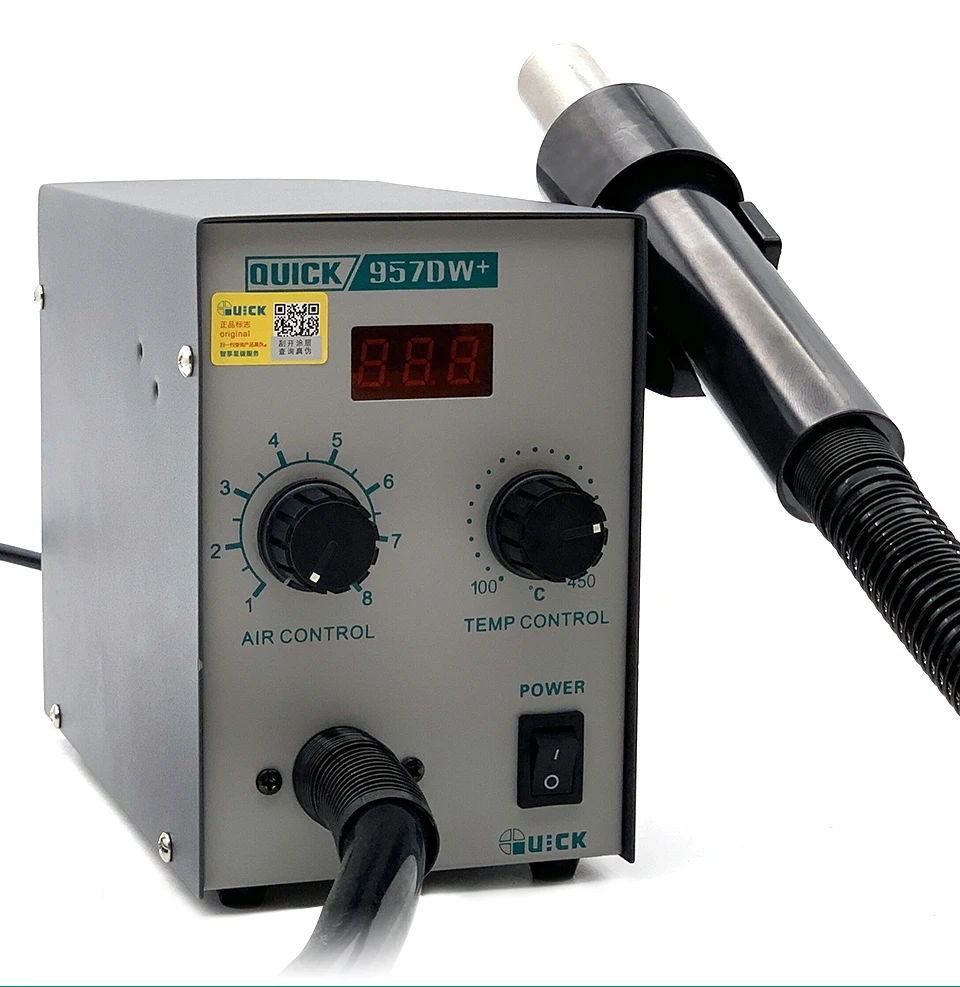 Rework Stations QUICK 957DW+ Hot Air Heat Gun Solder Station 580W LED Display Adjustablewith Welding Station Helical Wind 220V