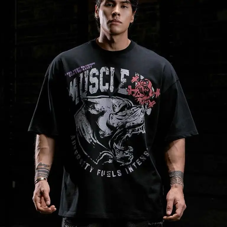 Muscular Male Sports Tide Brand Tee Rage Rage Rage Summer Explosion Style American Fitness Half Sleeve Training Clothes Fitness