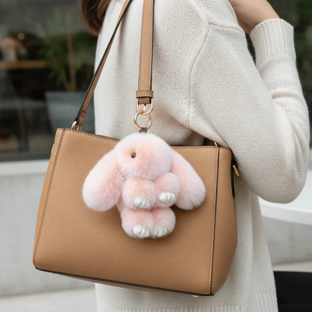 Bag Accessories Fashion Rabbit Fur Keychain Fluffy Lovely Play Dead Rabbit Doll Cute Smooth Plush Rabbit Pendant Women