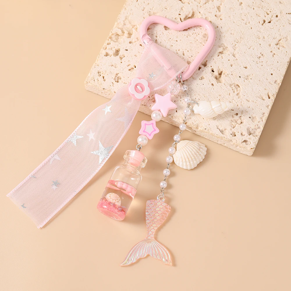 Aihua Satin-Spitzen-Meerjungfrauen-Taschenanhänger, Schlüsselanhänger, modischer Perlen-Muschel-Flaschen-Meerjungfrauen-Schlüsselanhänger, Handtaschen-, Rucksack- und Hosenanhänger, Geschenke – Detail 5