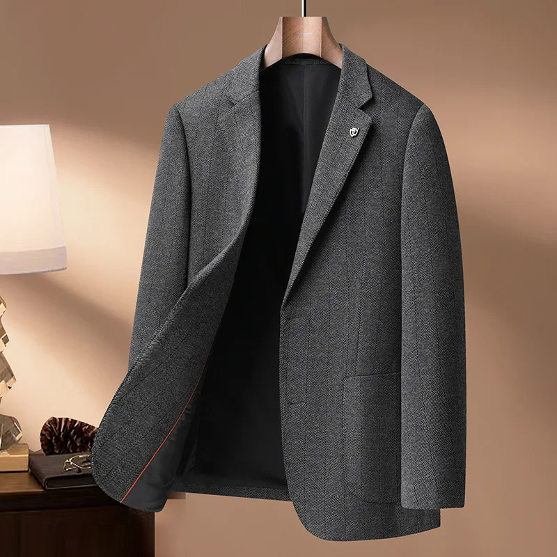 Autumn Men Blazers Suit Single-breasted Two-button Blended Casual Suits Male Jacket Outerwear Tops XXXXL