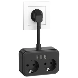 Power Strip With USB, 2 Compartments Power Strip With 3 USB Ports, 5 In 1 Socket Adapter, Wall Socket With Flexible Cable