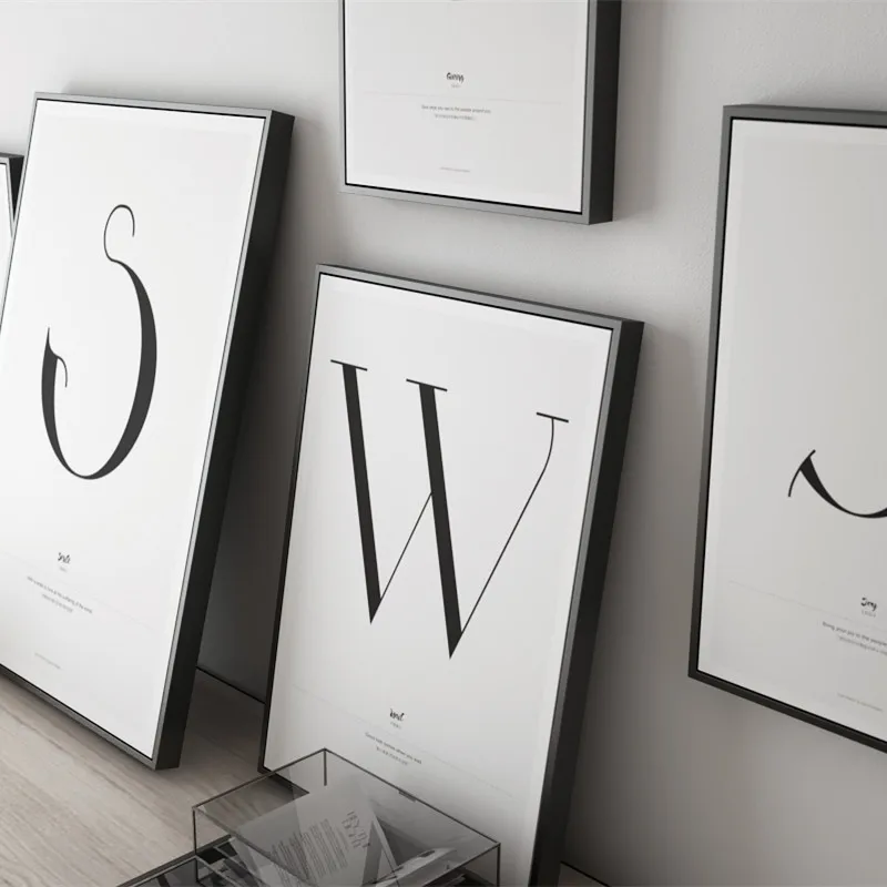 الشمال المشارك من الألف إلى الياء 26 حرف قماش طباعة اللوحة جدار الفن أبيض وأسود رسالة صور الزخرفية لغرفة المعيشة ديكور