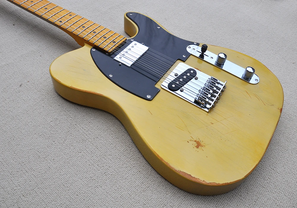 12 Strings Relic Electric Guitar with Black Pickguard,Maple Fretboard,Customizable
