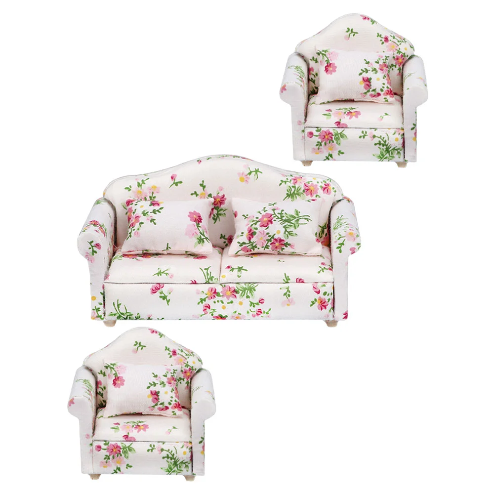 Miniature Toys Sofa Kids Couch Exquisite Model Furniture Flower Cloth House Decor Child