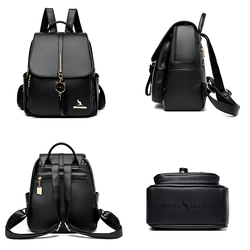 College Women Backpack Designer Soft Leather Vintage Packbag Female Travel Back Pack School Bags for Teenage Girls Shoulder Bag image 4