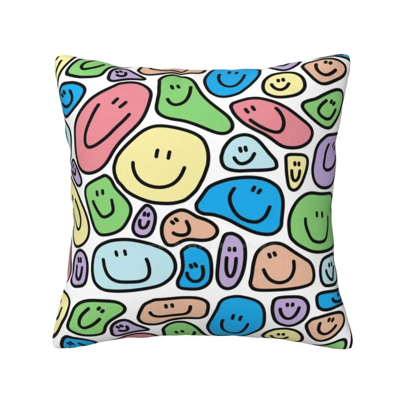 Faces Soft Comfortable Pillowcase Colorful Rainbow Smile Happy Groovy Cute Trendy Simple School Dorm Teacher Trippy Pattern