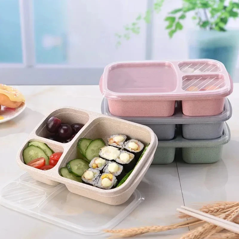 1/2/3pcs Wheat Straw Lunch Box Portable Bento Box With Compartment Picnic Bento Box Fruit Container Microwave Oven Dinnerware