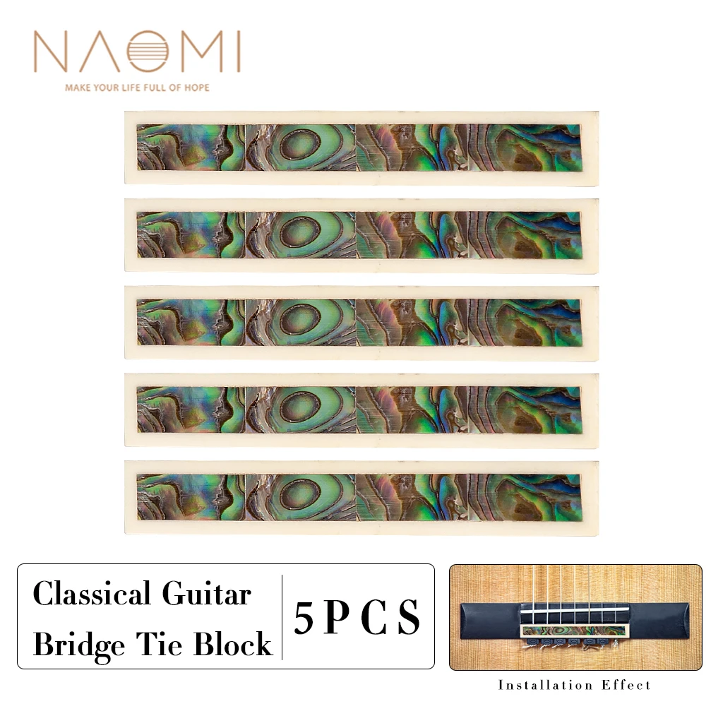 NAOMI 5pcs Classical Guitar String Tie DIY Guitar Tie Wood With Abalone Shell Inlay Guitar Bridge Tie Block Guitarra Accessories