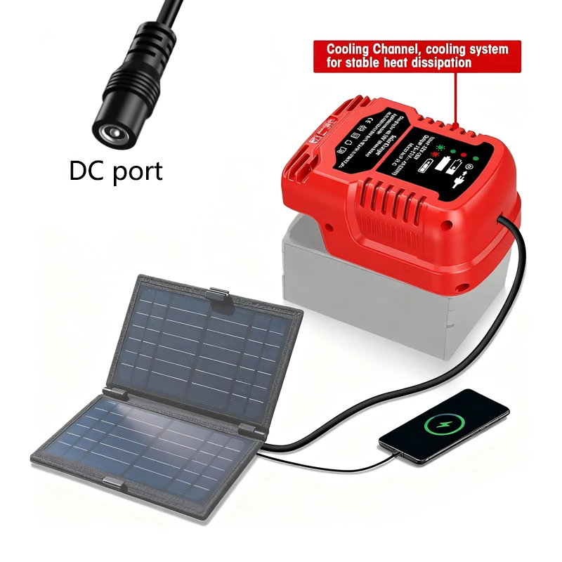 Solar Charger Charging Station Kit for Milwaukee 18V Battery Cordless Tool Battery Portable Charger for Travel and Outdoor Use