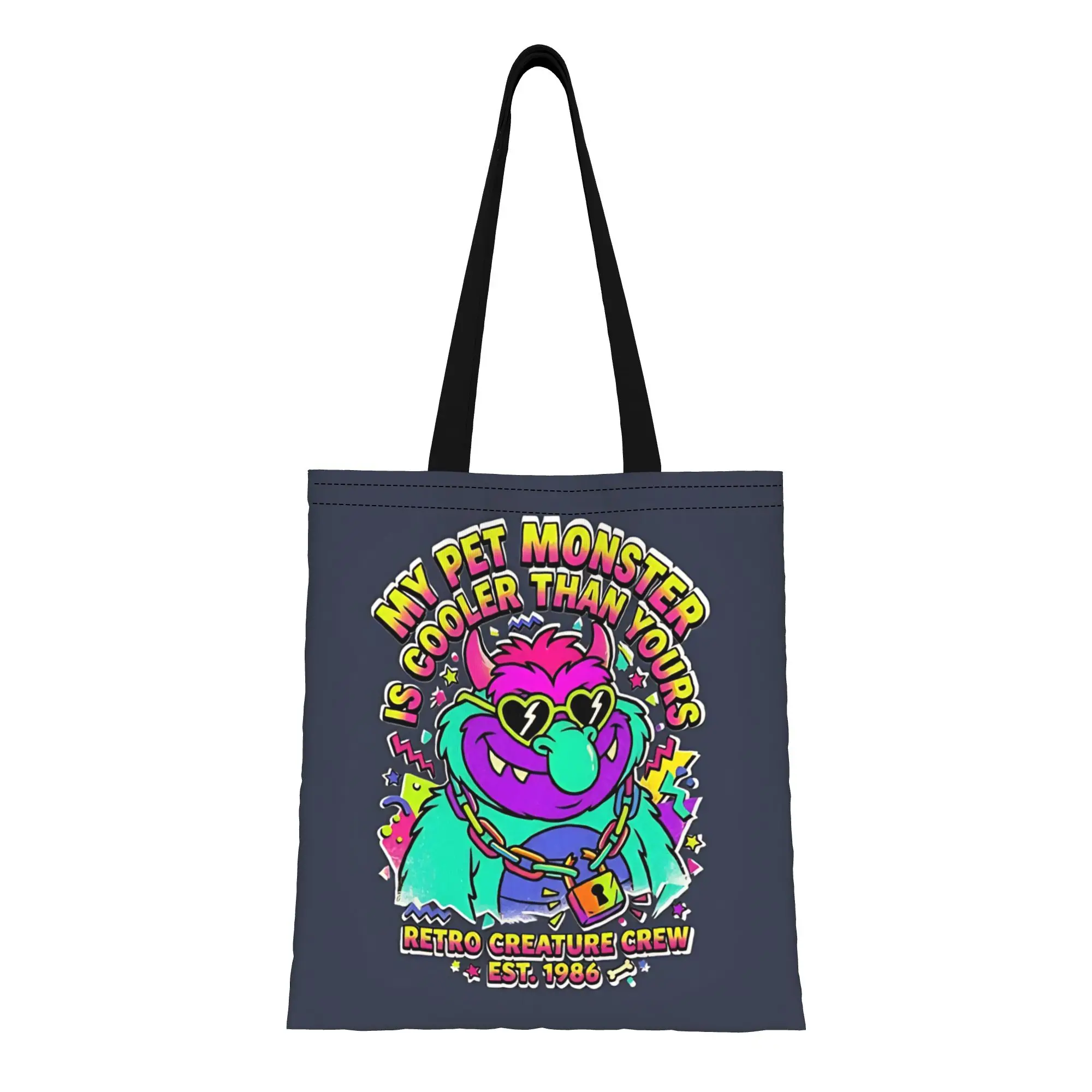 My Pet Monster Cartoon Monster with Cuffs Canvas Woman Tote Bag for Shopping Travel Outdoor Heavy Duty Shoulder Handbag